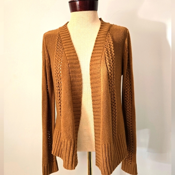 ONE A Tan Open Front Knit Sweater Cardigan With Back Fringe. Size XS - Picture 1 of 9